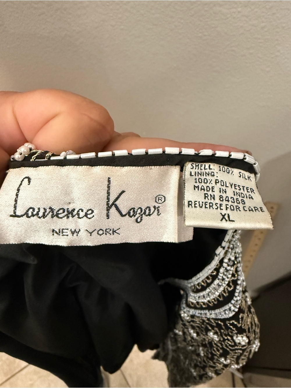 Vintage Laurence Kazar black Silk XL Beaded - Picture 3 of 3
